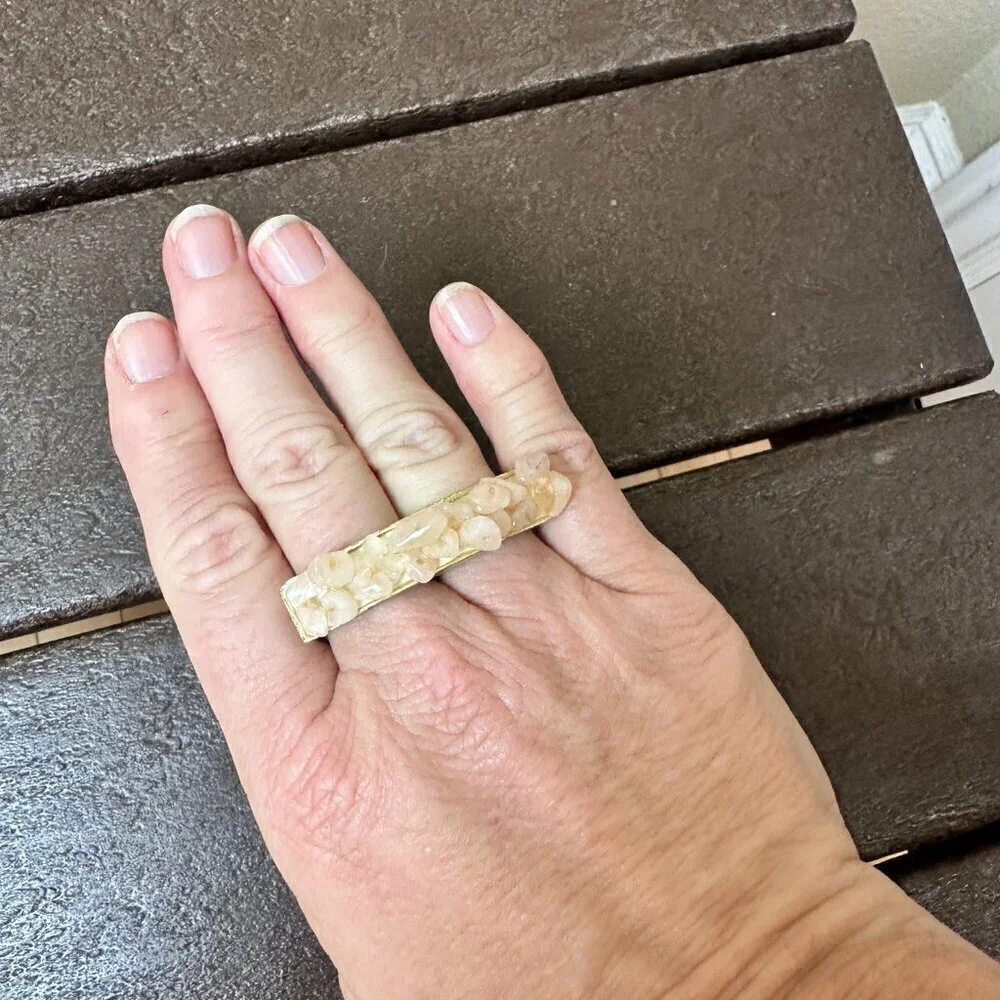 Vintage Chunky Gold Tone Pink Quartz Two Finger Ring size 8 & size 9